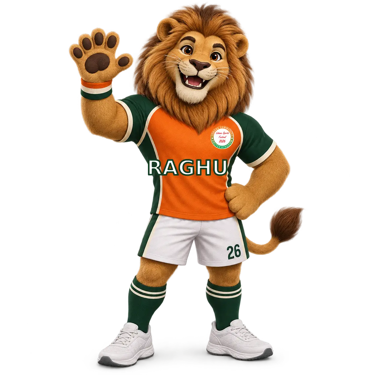 Raghu the lion waving