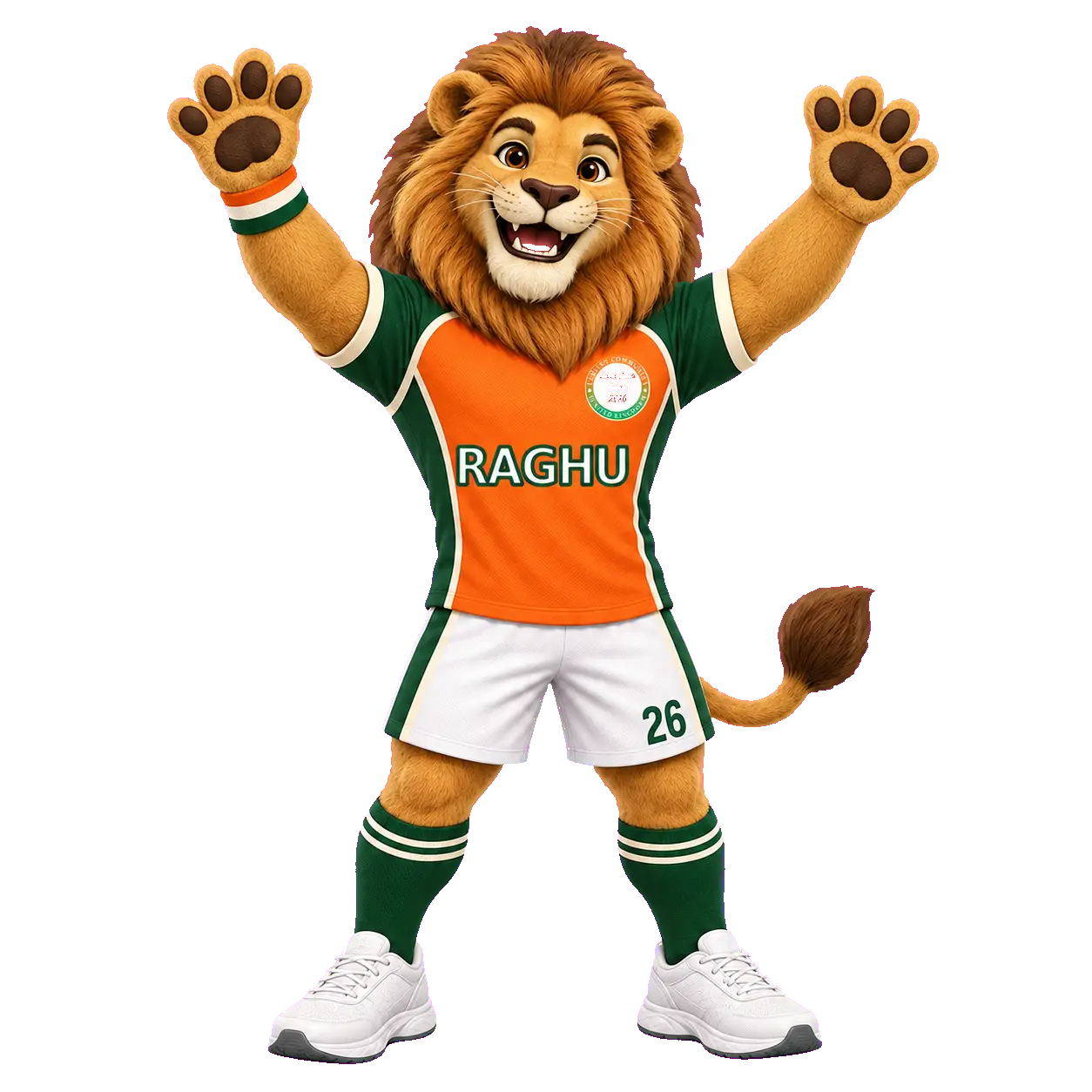 Raghu the lion celebrating a winner