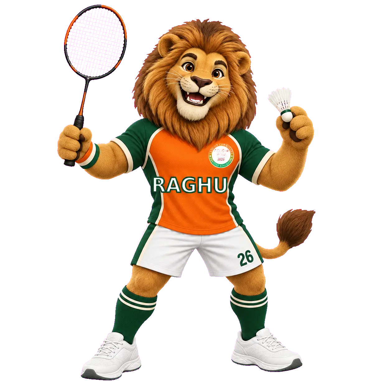 Raghu the lion playing badminton
