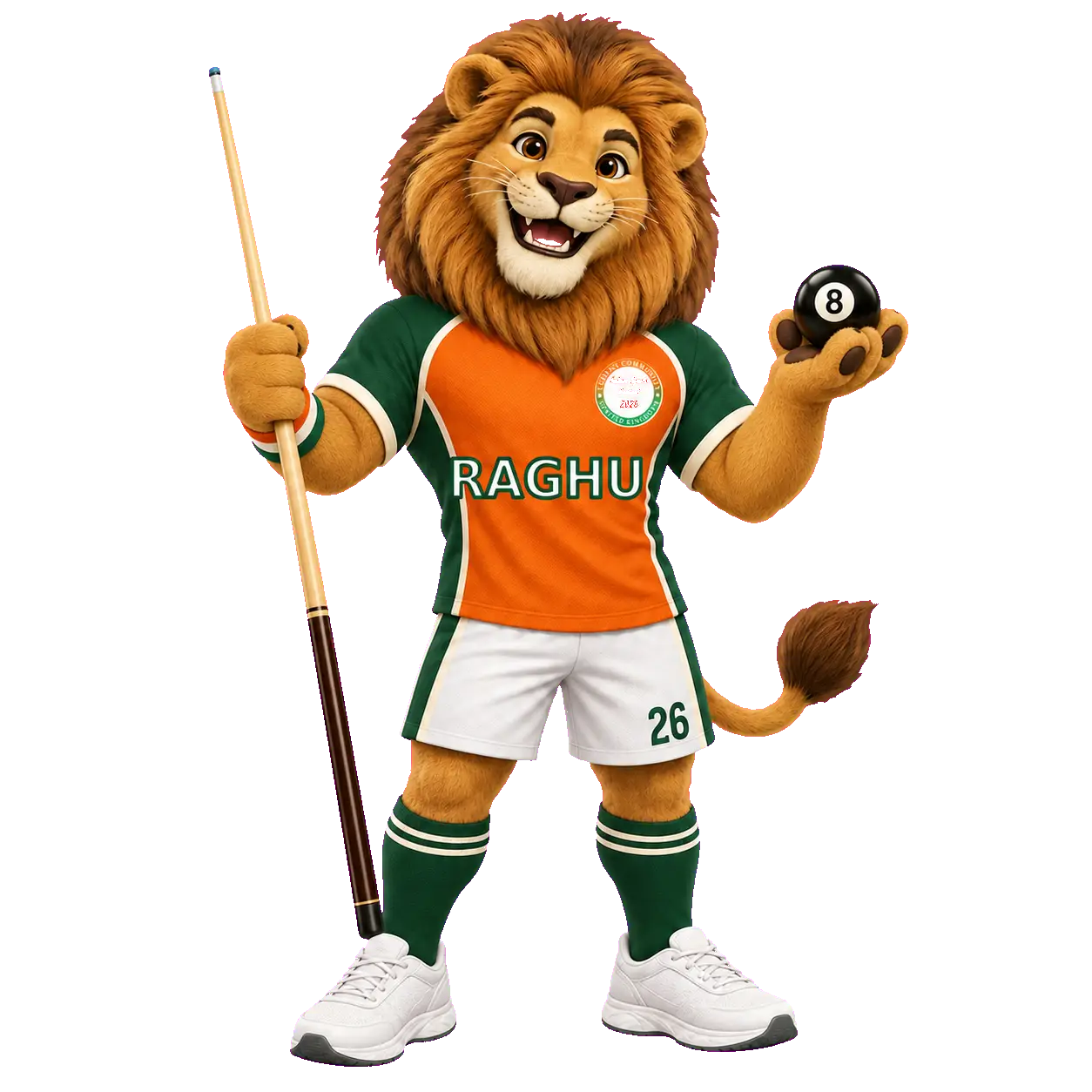 Raghu the lion playing pool