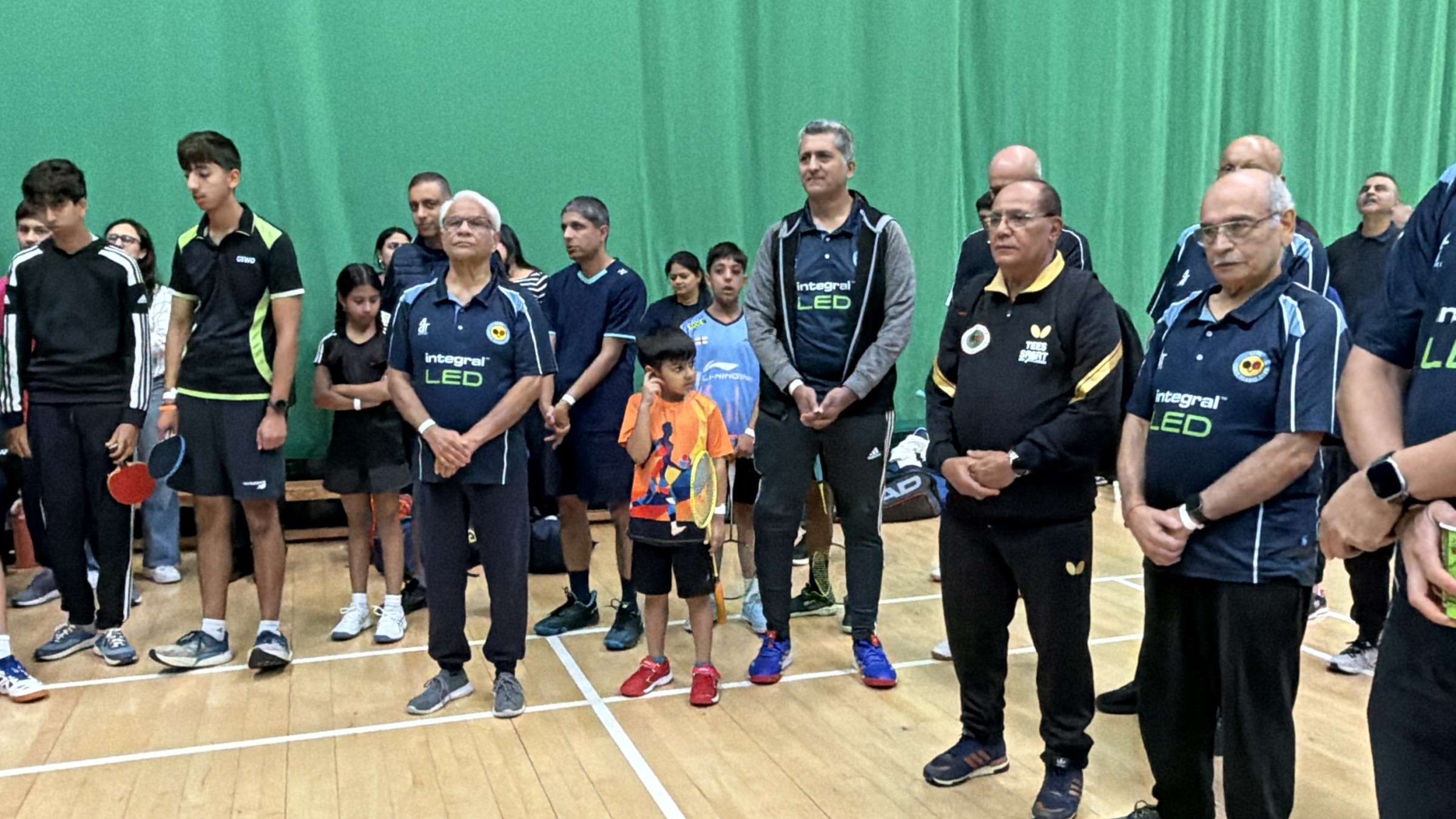 Players and families of sixteen mahajans assembled in the sports hall for the opening ceremony, Lohana Sports Festival 2026, Hertfordshire Sports Village